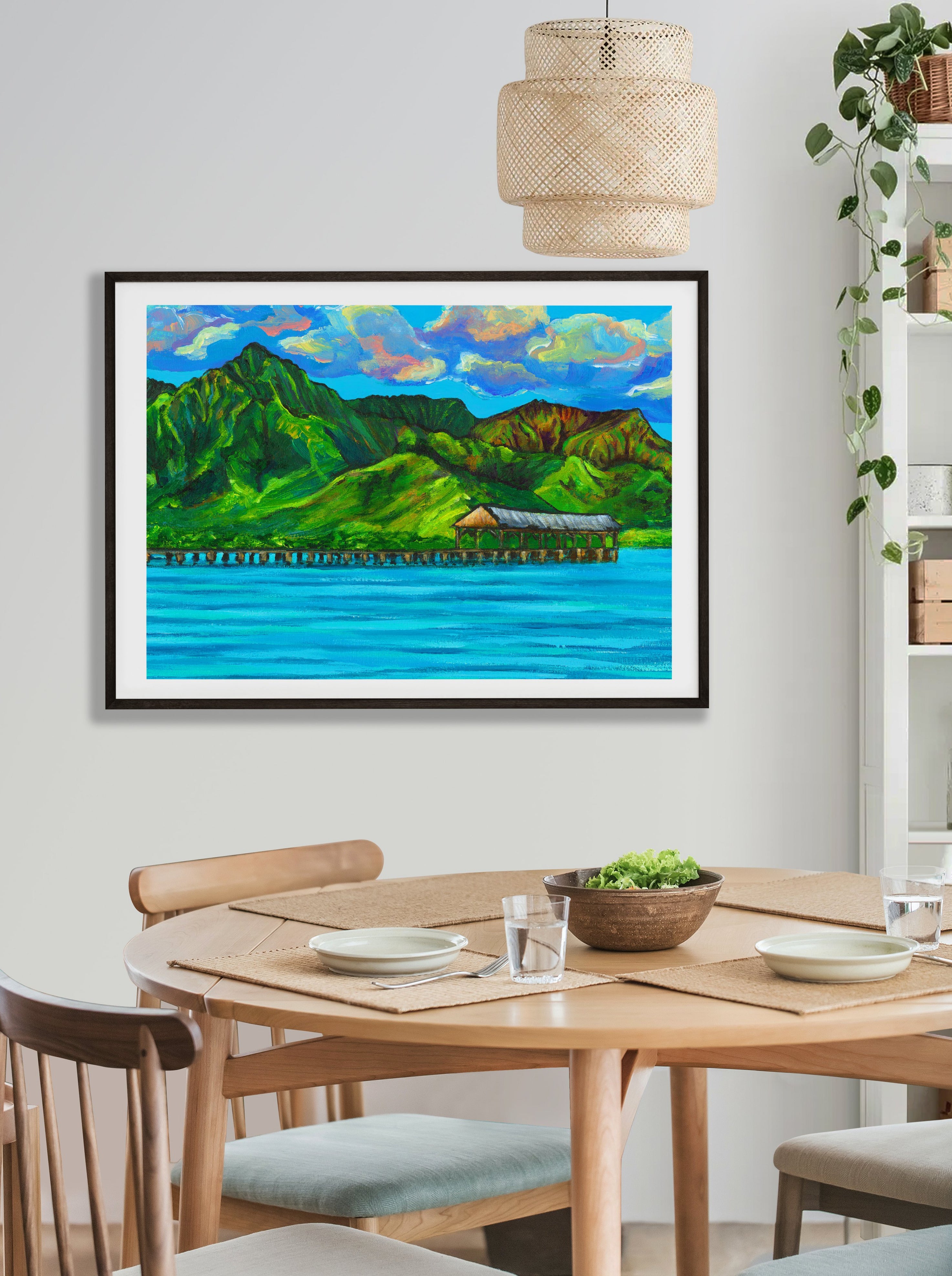 Hanalei Pier- Hanalei Bay Landscape Hawaii Art - 20x28 Large Museum Quality Print - MICHAL ART STUDIO HAWAII - Hawaiian landscape art painting by Kauai artist