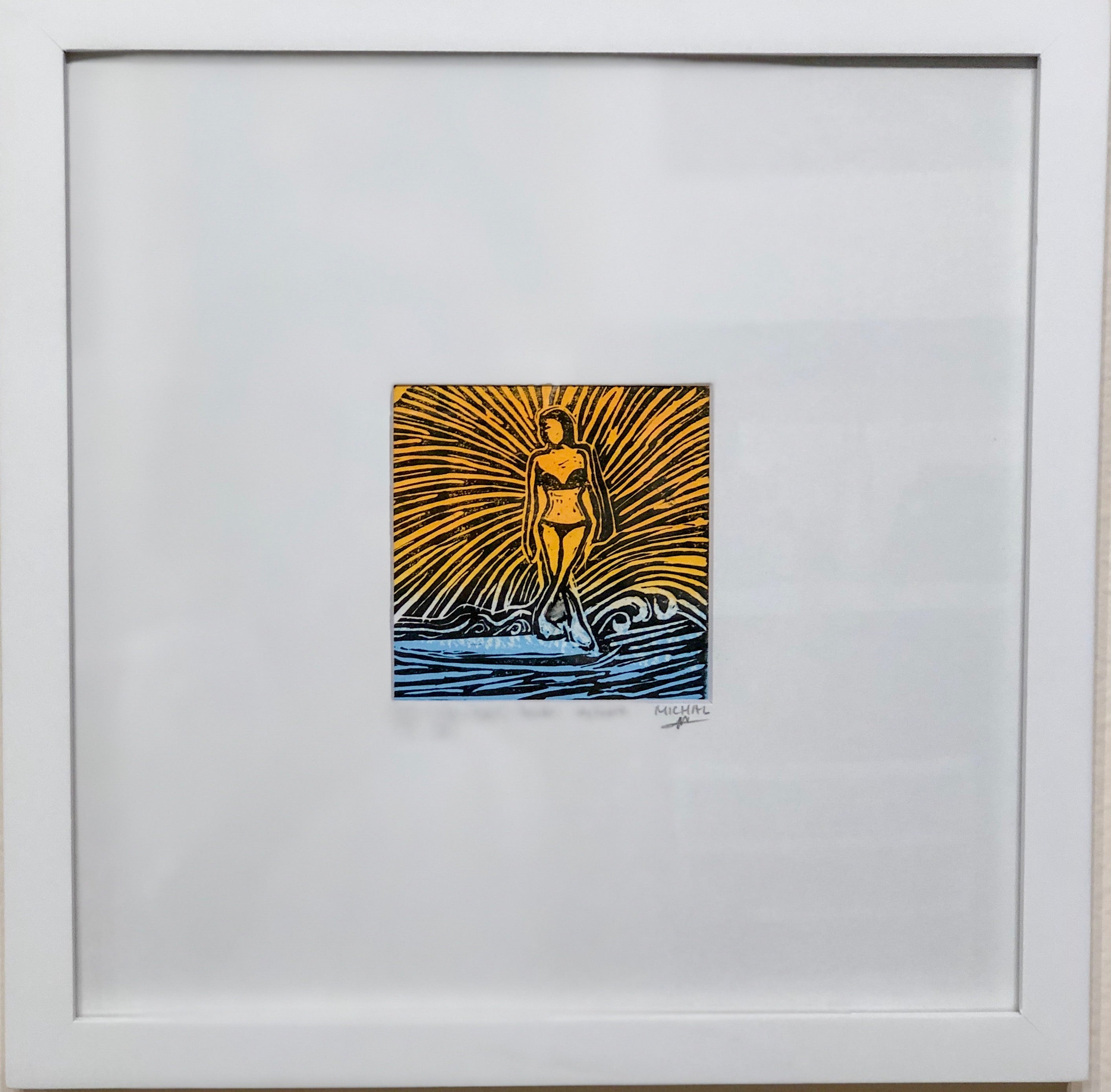 Surf in the light - Lino Cut - SOLD OUT - MICHAL ART STUDIO HAWAII - originals