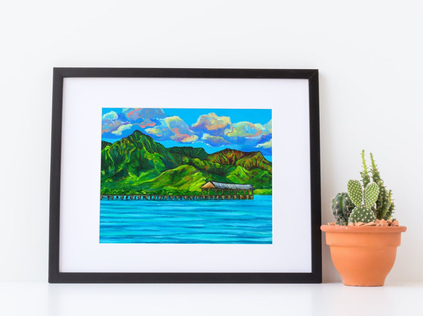 Hanalei Pier - Matted Print - Landsacpe Hawaii Art - MICHAL ART STUDIO HAWAII - matted print