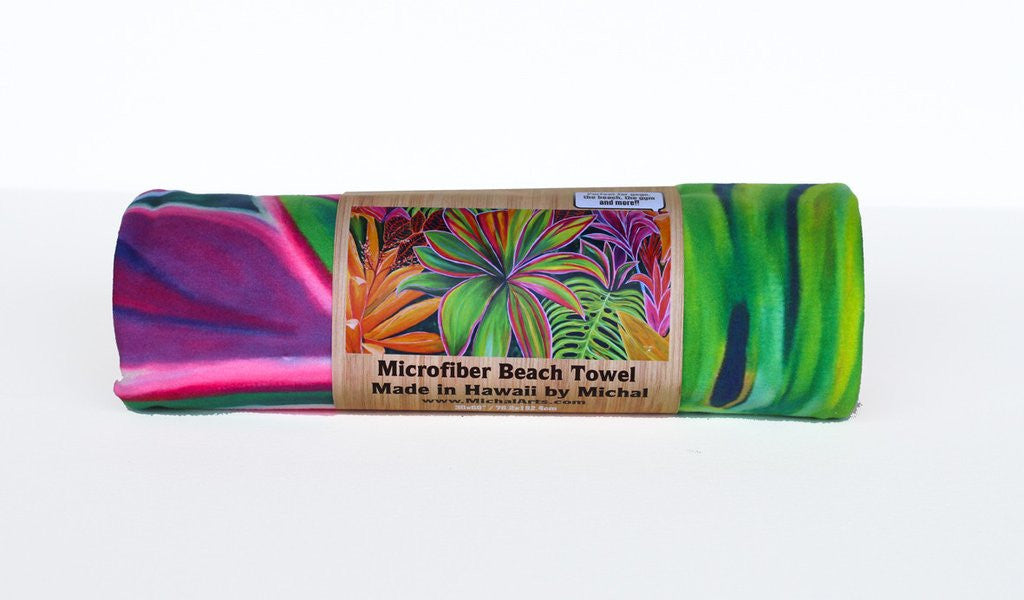 Hawaiian Floral Print - Open Heart Flowers - Microfiber Towel - MICHAL ART STUDIO HAWAII - towels