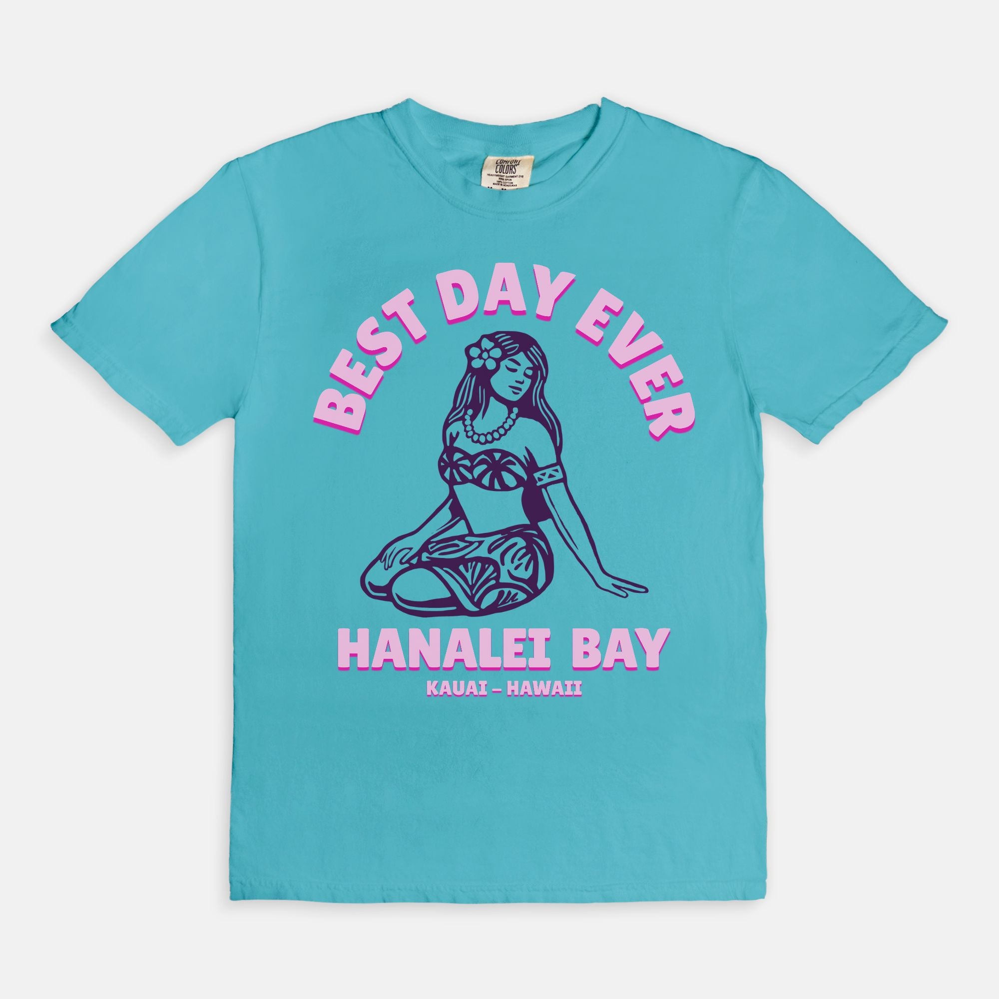Limited edition - Pink Best Day Ever logo girl - Cotton T Shirt Ocean Blue