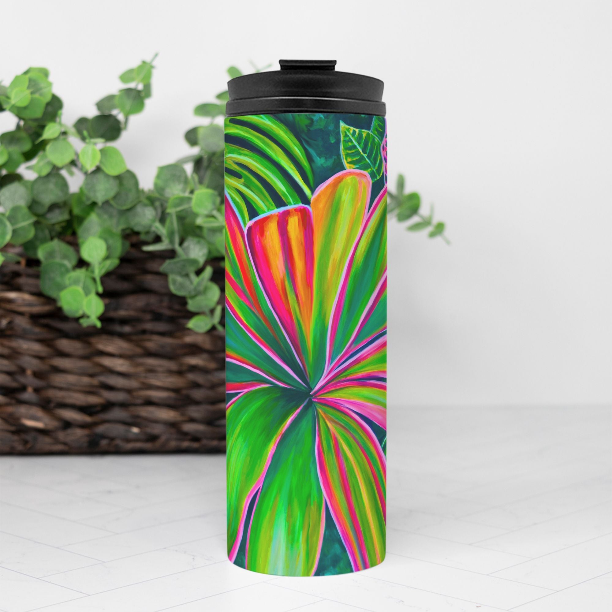 Open Heart Floral Thermal Tumbler 16oz | Hawaiian Insulated Stainless Steel Travel Mug