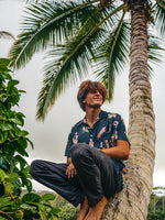Aloha Men Shirt- Plumeria in vinatge black