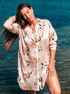 Aloha Shirt Dress - Plumeria Vintage Tan