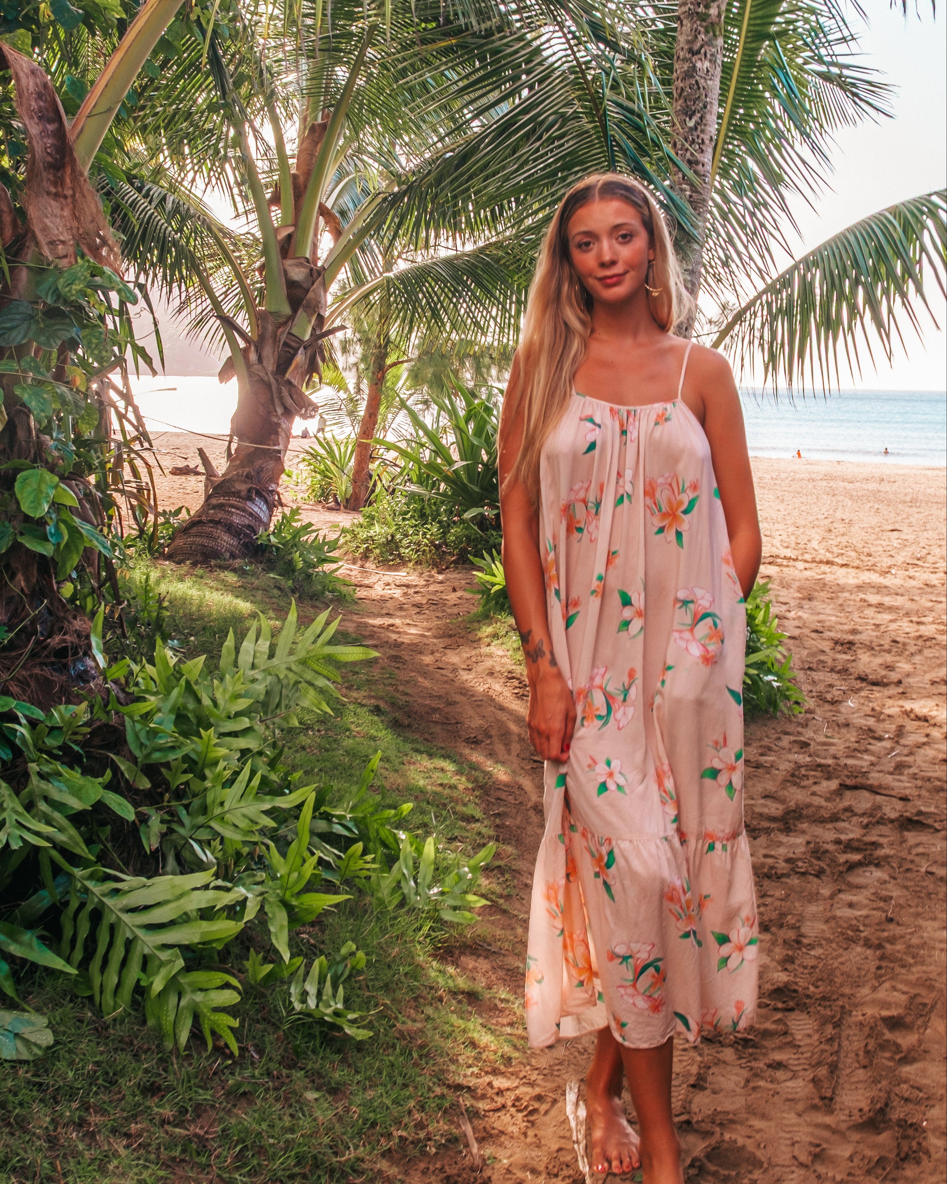 Aloha Boho Dress - Plumeria Vintage Tan