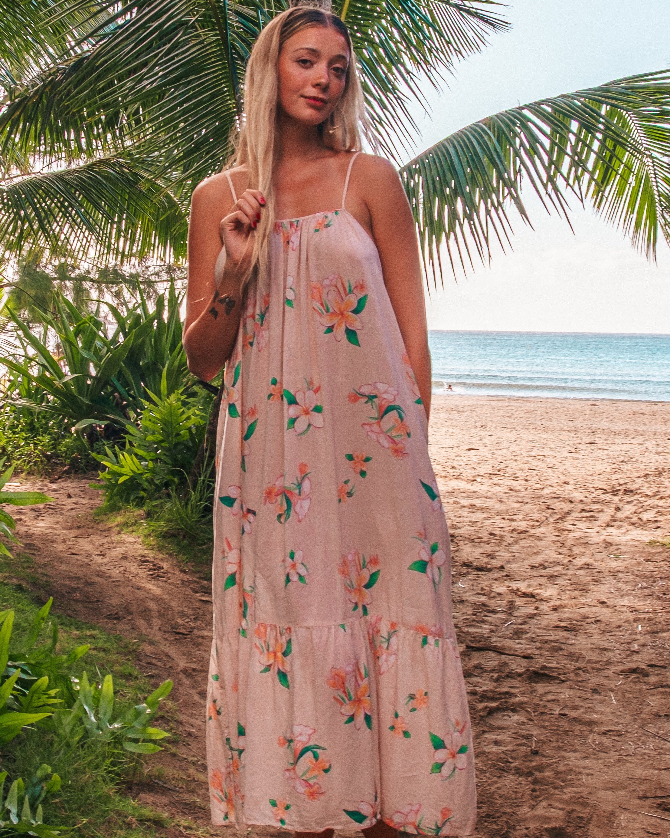 Aloha Boho Dress - Plumeria Vintage Tan