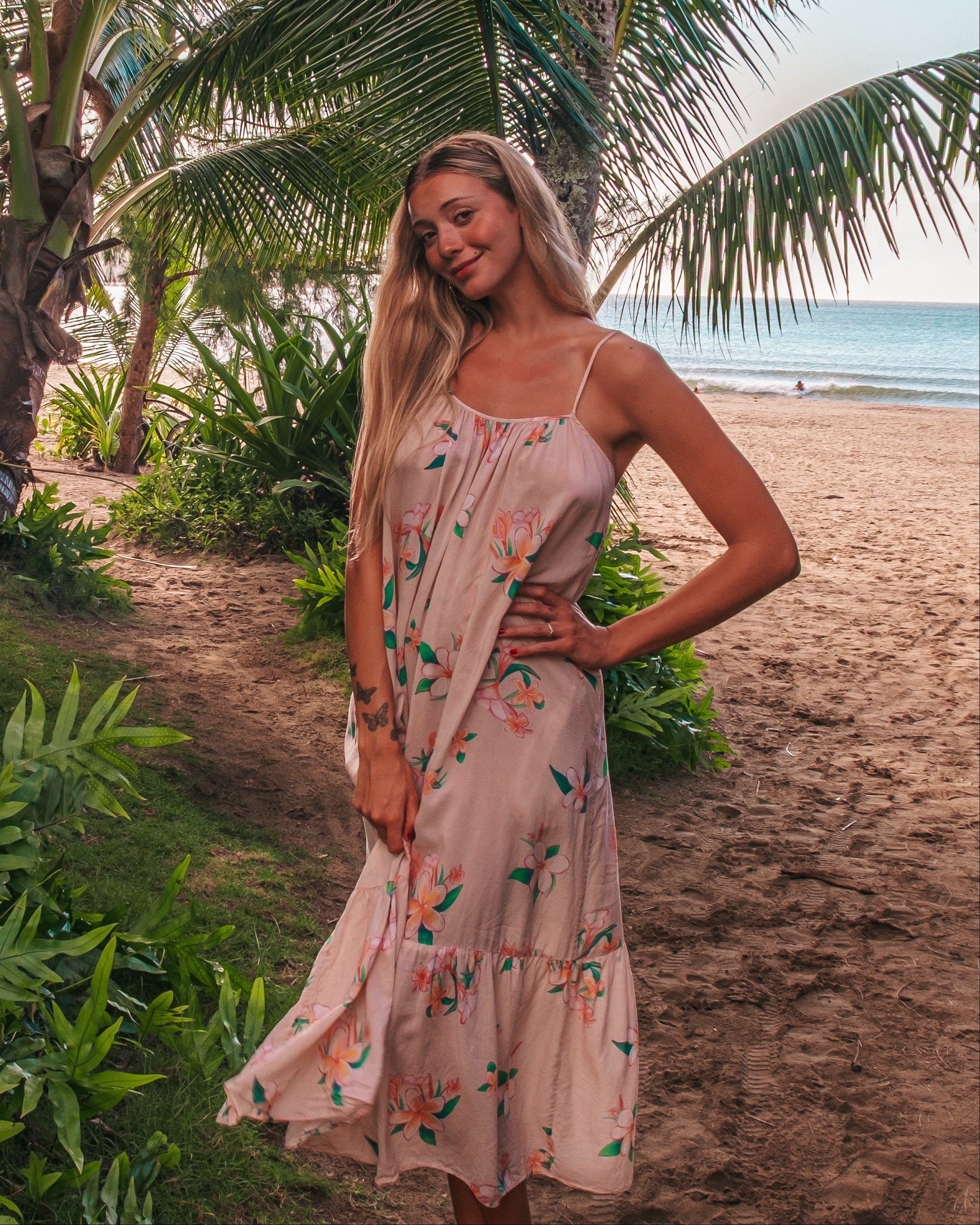 Aloha Boho Dress - Plumeria Vintage Tan