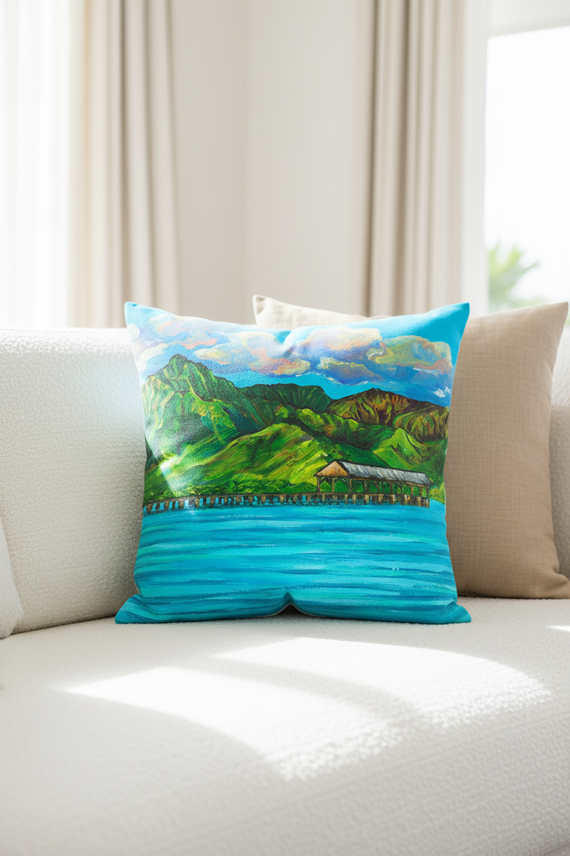 Hanalei pier Pillow cover 20"x20"
