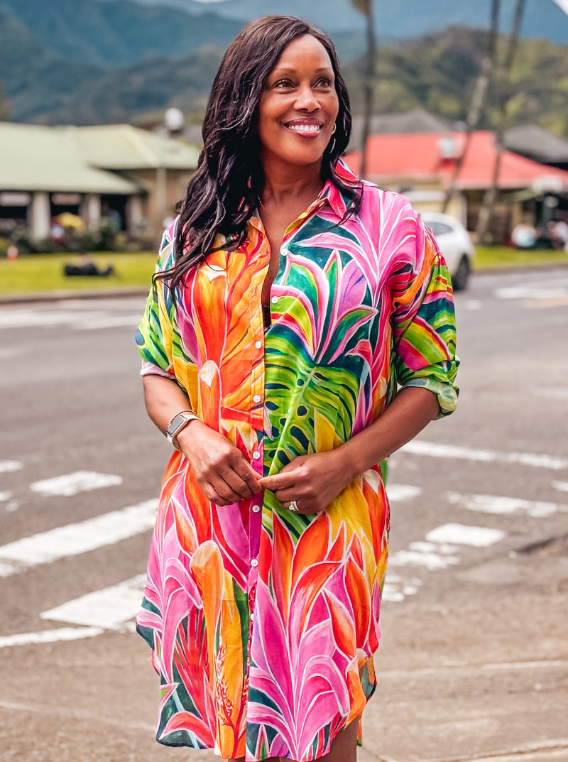 Aloha Shirt Dress - Open Heart