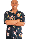 Aloha Men Shirt- Plumeria in vinatge black