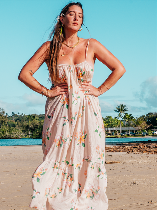 Aloha Boho Dress - Plumeria Vintage Tan