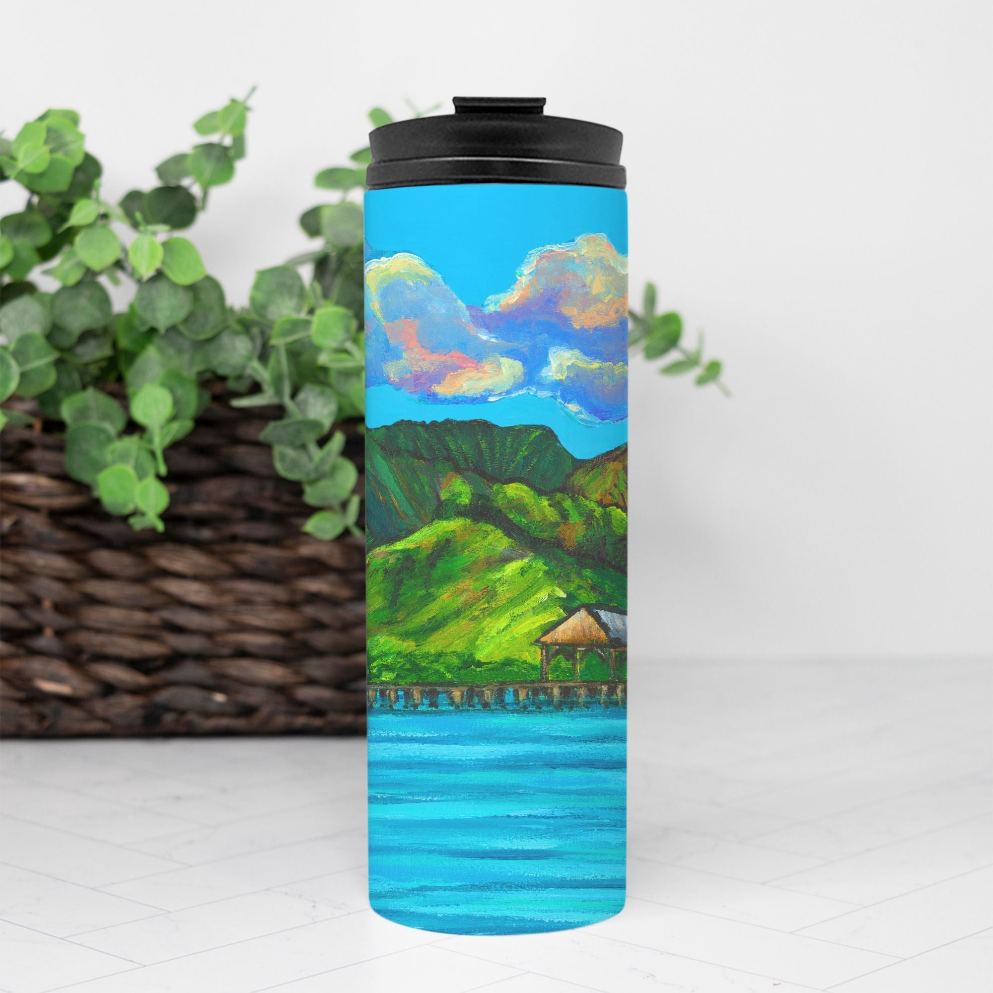 Hanalei Pier Thermal Tumbler 16oz | Hawaiian Insulated Stainless Steel Travel Mug