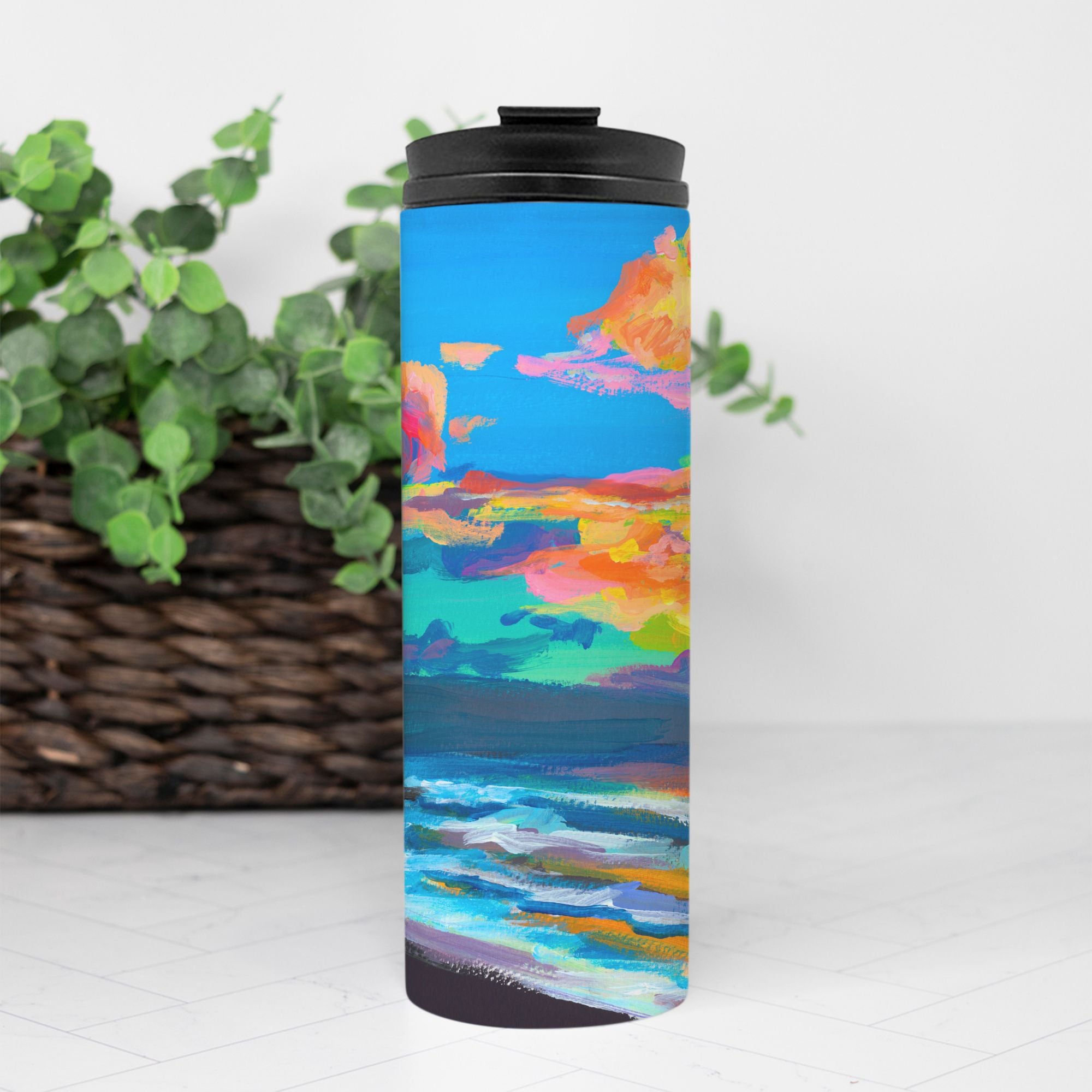 Tropical Sunset Thermal Tumbler 16oz | Hawaiian Landscape Insulated Stainless Steel Travel Mug