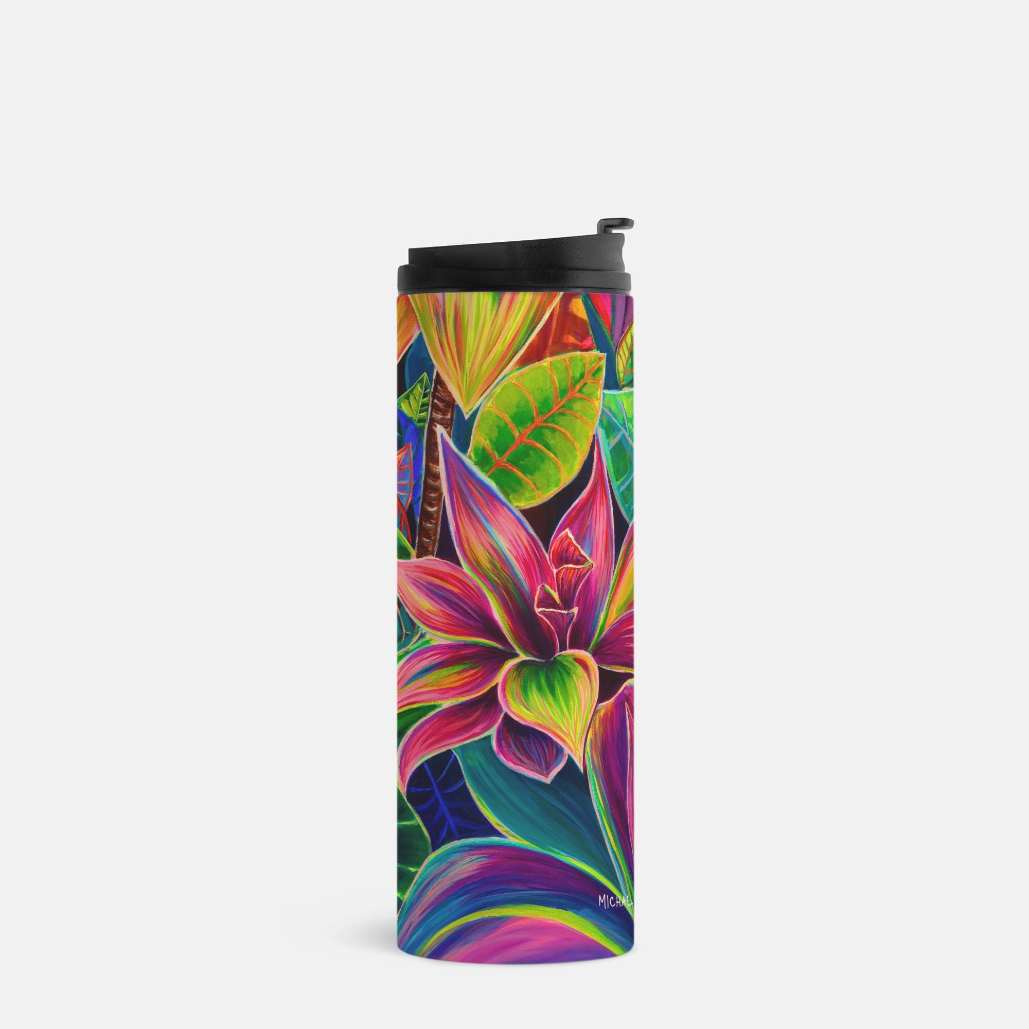 Hanalei Morning Floral Thermal Tumbler 16oz | Hawaiian Insulated Stainless Steel Travel Mug