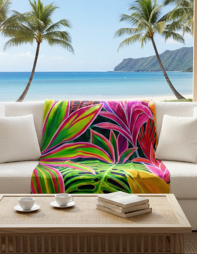open heart hawaii floral hanalei kauai hawaii cuddling fleece blanket made in hawaii art studio