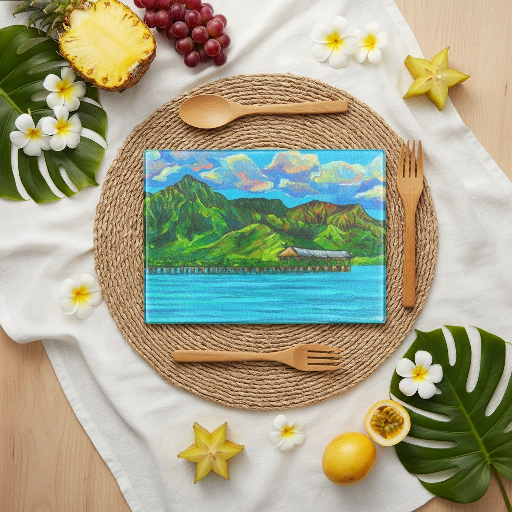 Hanalei Pier - Tempered Glass Cutting and Serving Boards - Kauai, Hawaii