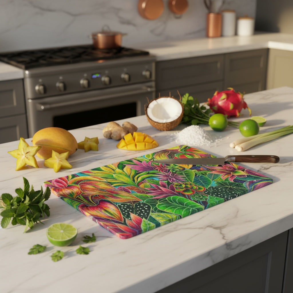 Hawaiian Cutting Board - Hanalei Morning | Hawaii Tempered Glass Serving Board