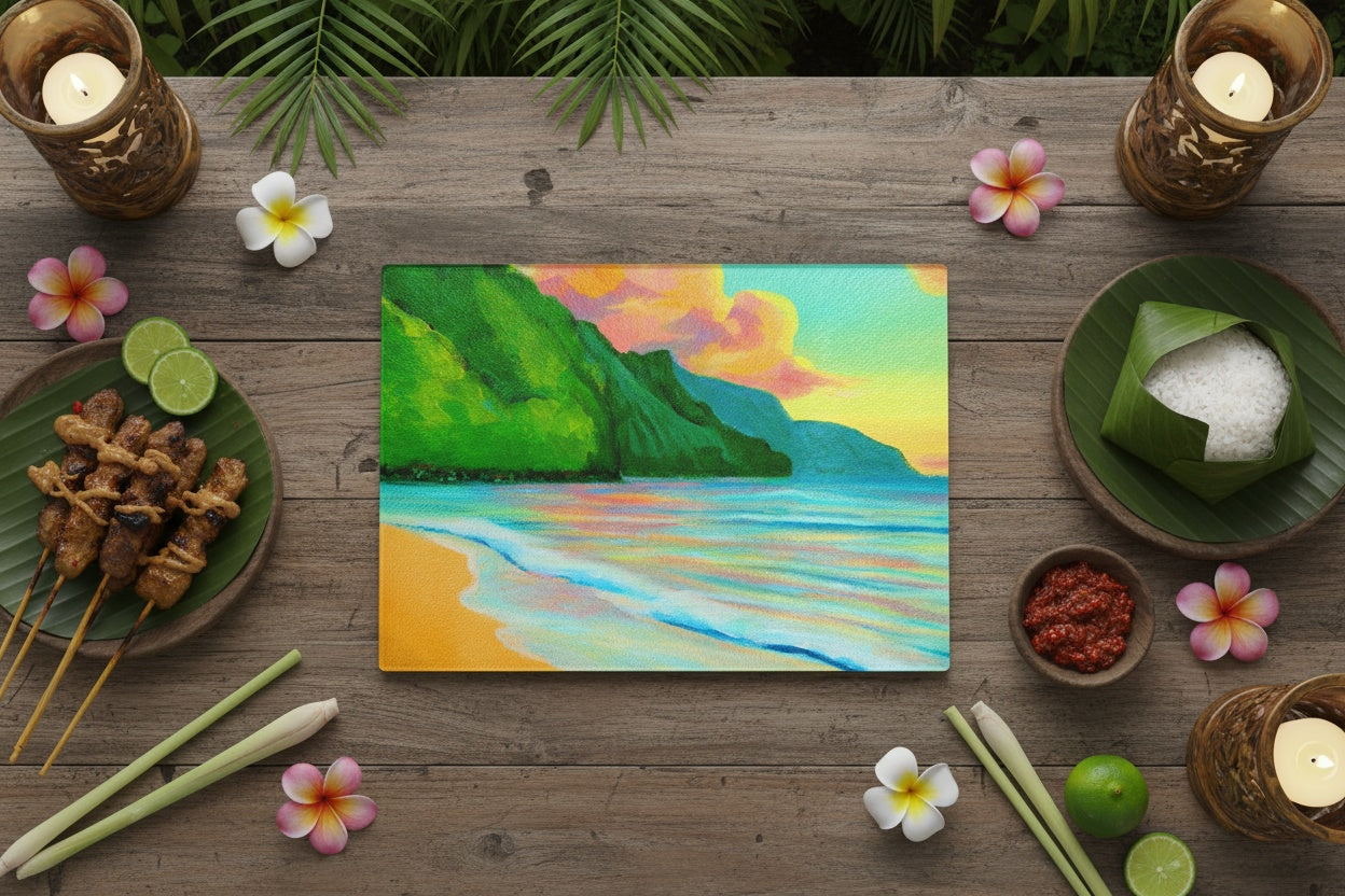 NEW - Ke'e Sunset - Tempered Glass Cutting and Serving Board