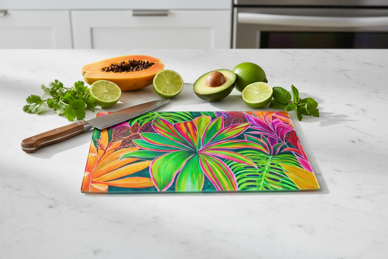 Open Heart - Tempered Glass Cutting and Serving Boards - Tropical Flowers