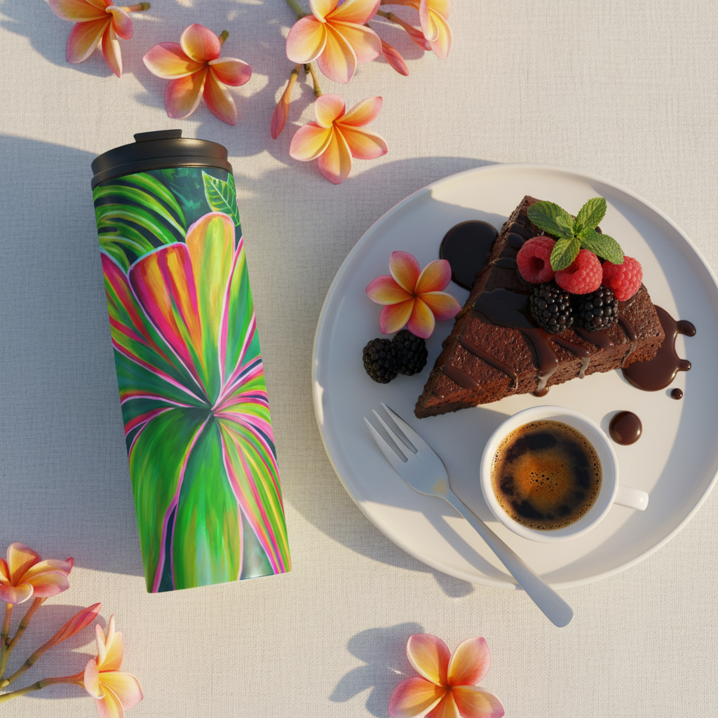 Open Heart Floral Thermal Tumbler 16oz | Hawaiian Insulated Stainless Steel Travel Mug