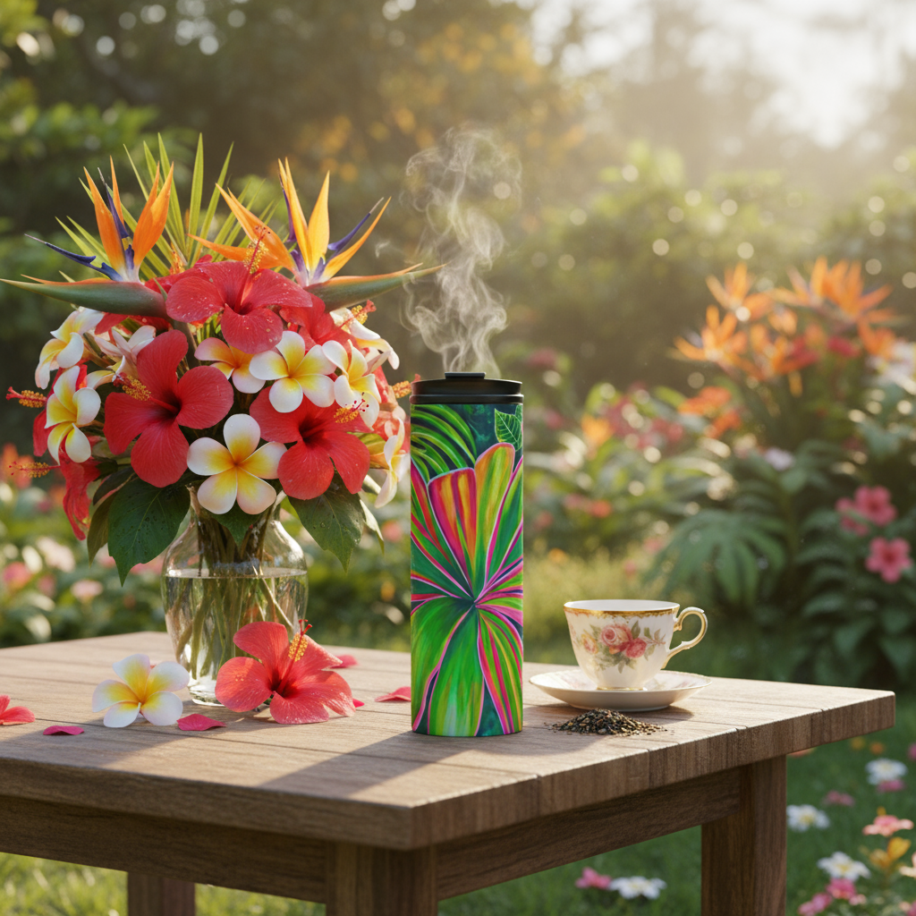 Open Heart Floral Thermal Tumbler 16oz | Hawaiian Insulated Stainless Steel Travel Mug