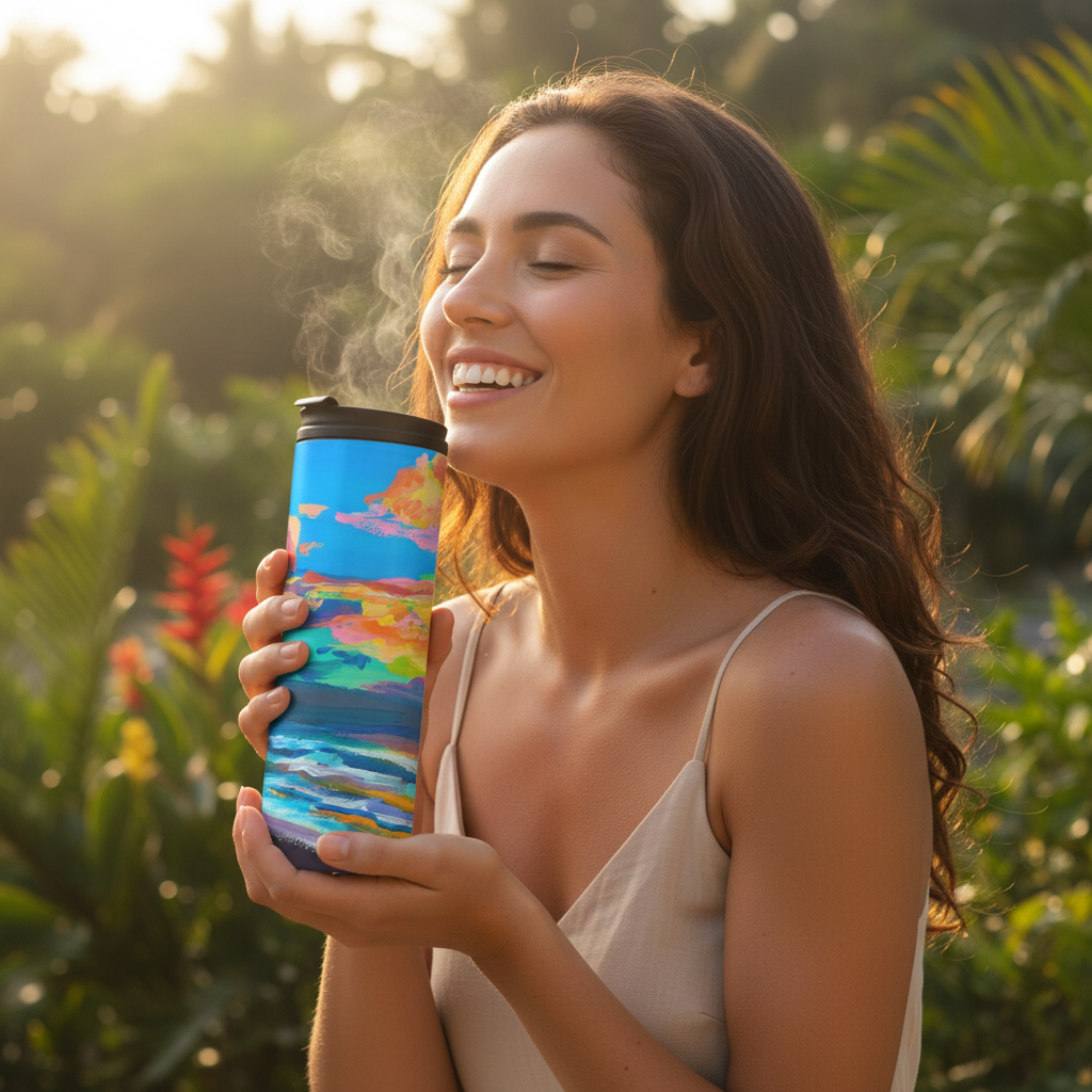 Tropical Sunset Thermal Tumbler 16oz | Hawaiian Landscape Insulated Stainless Steel Travel Mug