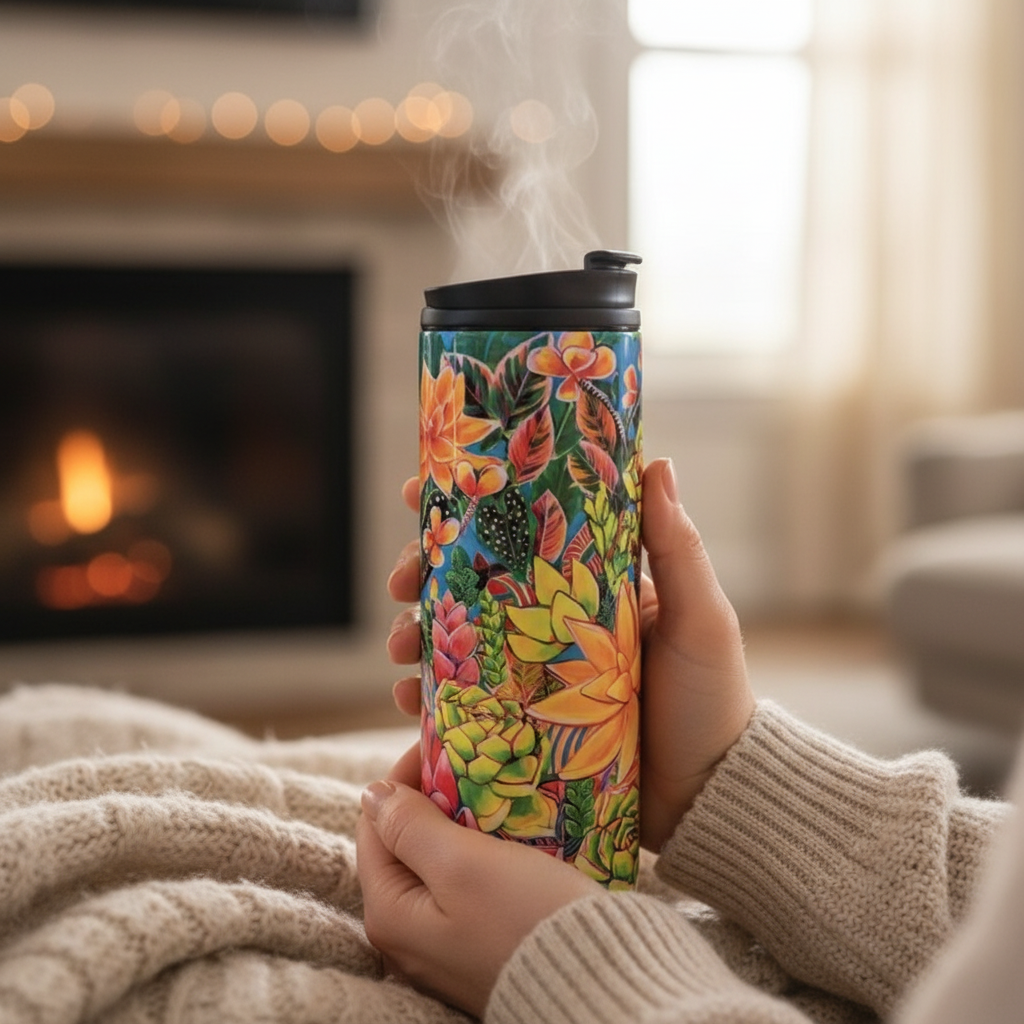 Hawaii Thermal Tumbler 16oz | Insulated Stainless Steel Travel Mug with Hawaiian Floral Print