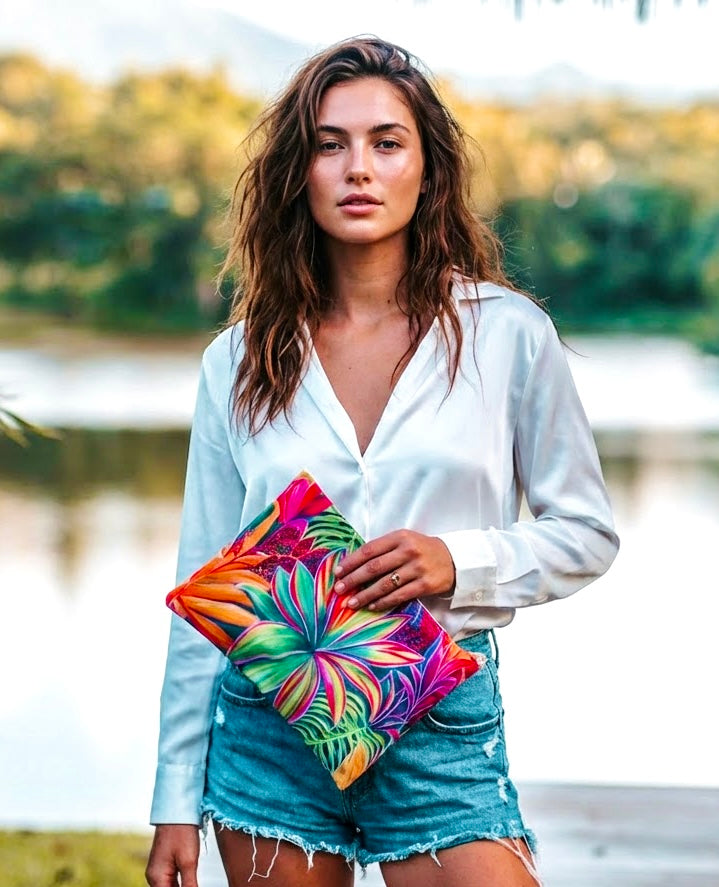 Open Heart Flowers Clutch