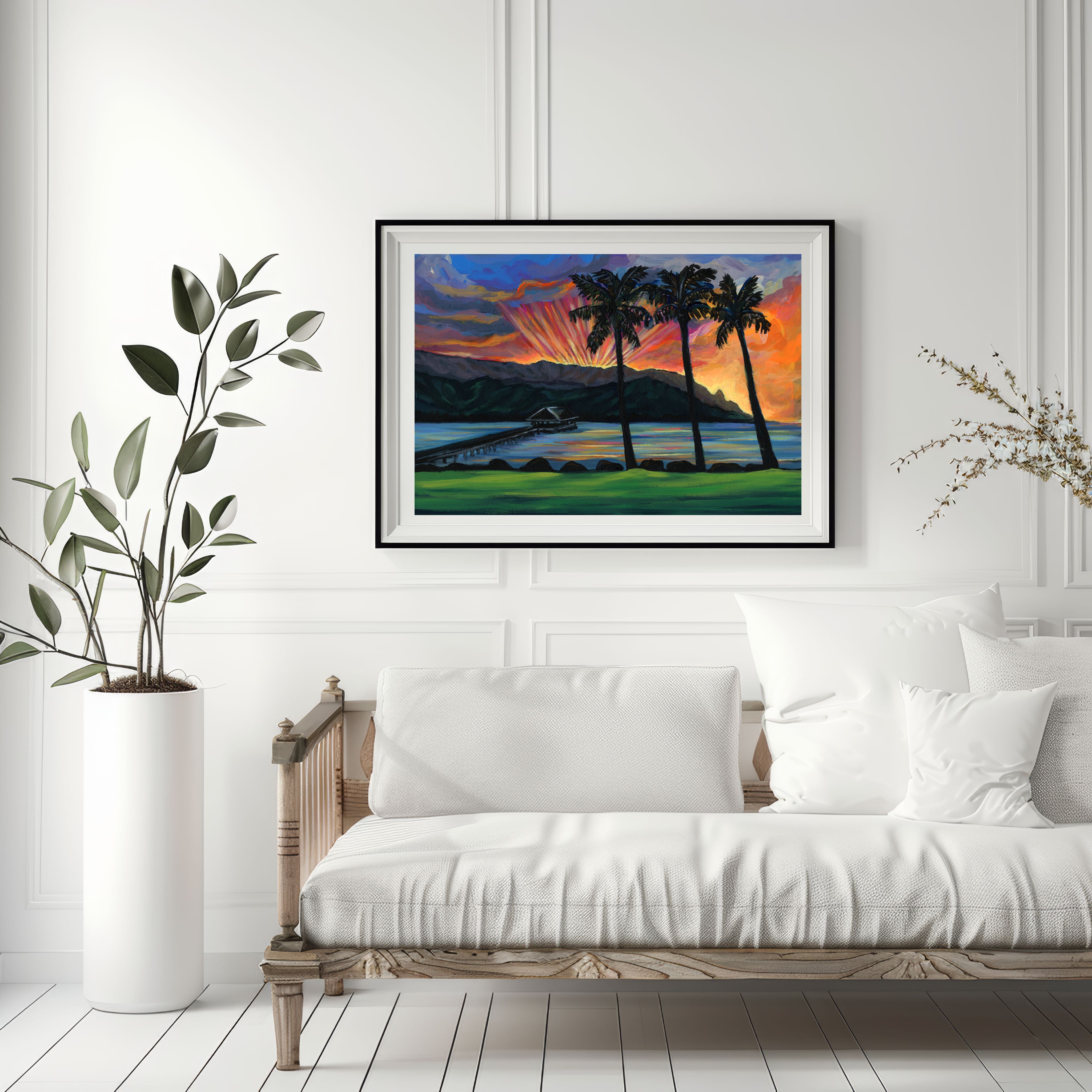 NEW -  HANALEI PIER SUNSET -  20x28  Large Museum Quality Print