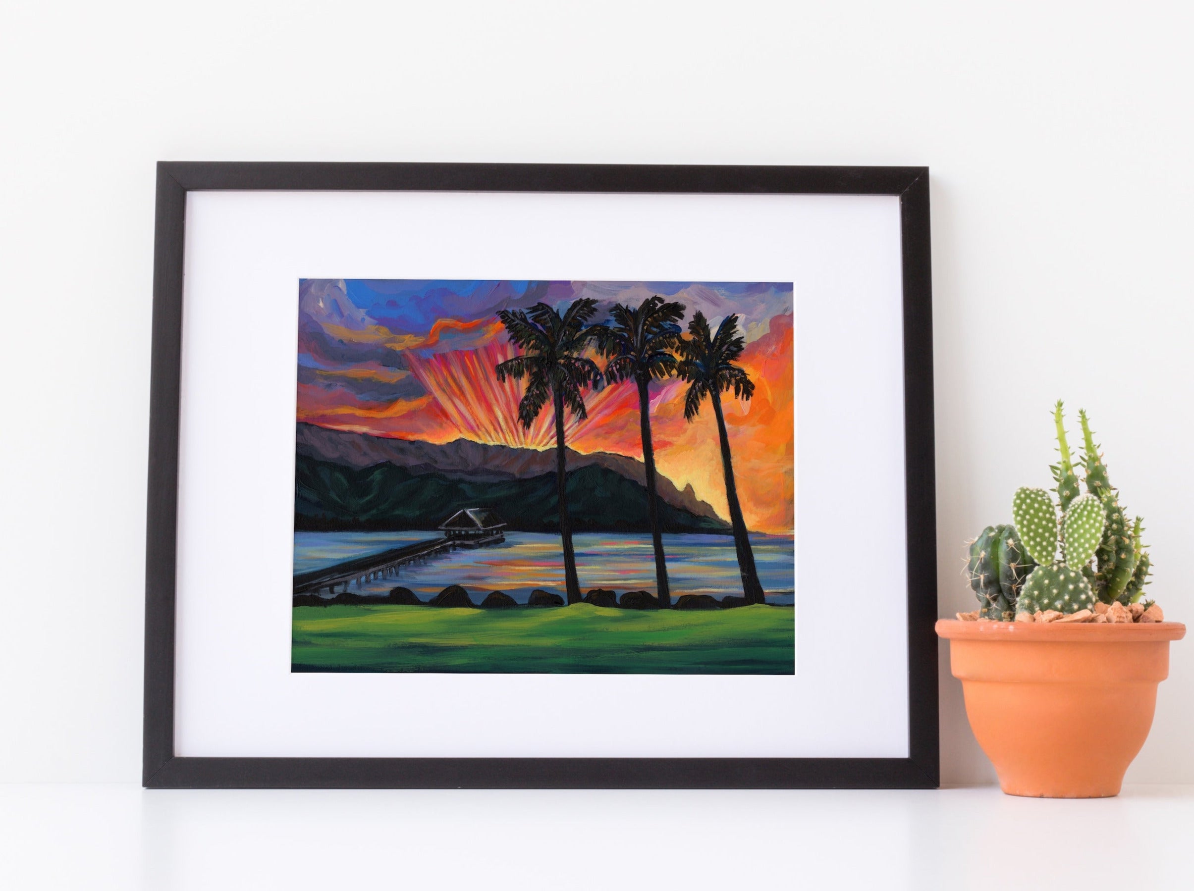 Hanalei Pier Sunset - Matted Print - Wall Art