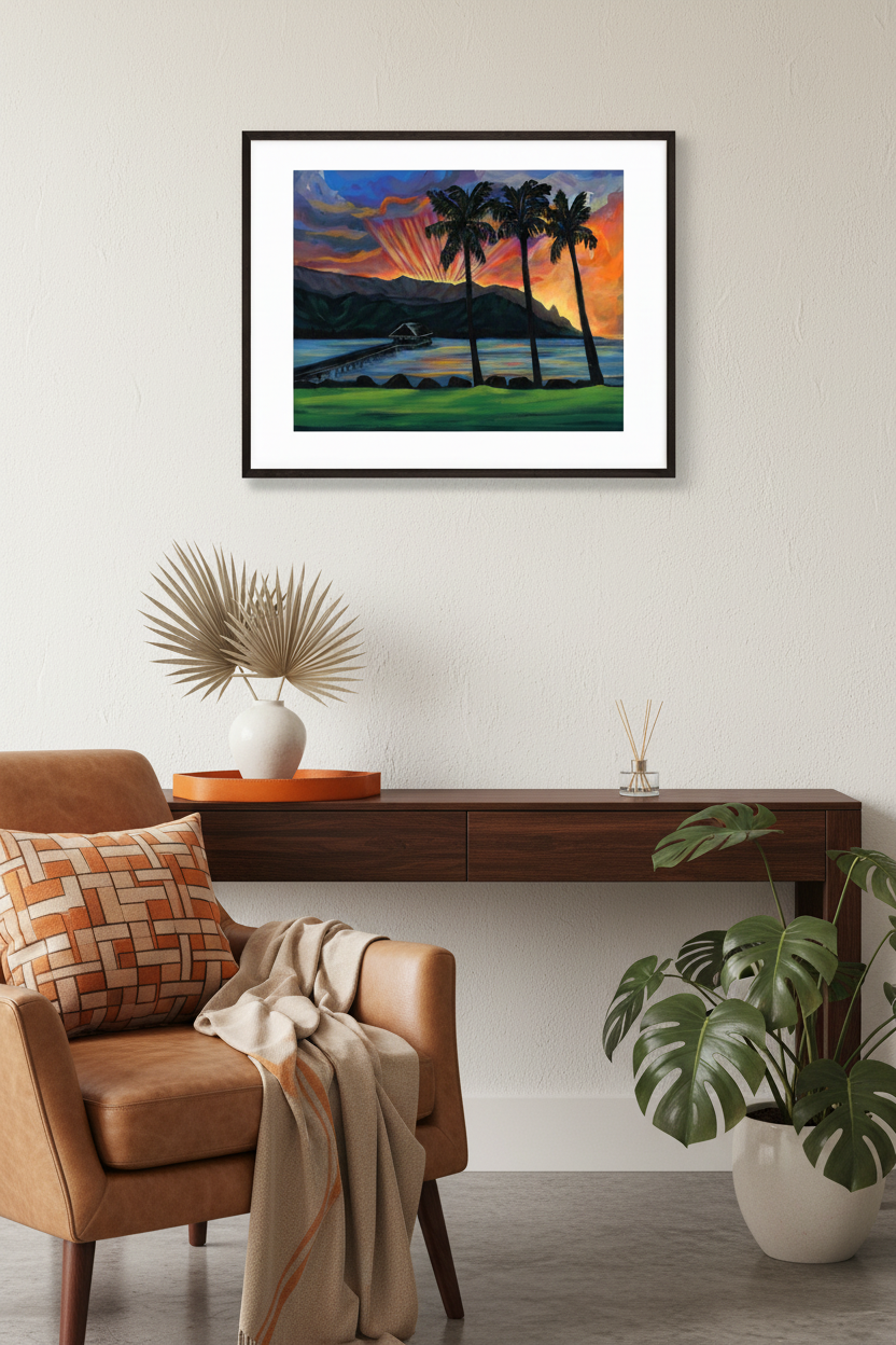 Hanalei Pier Sunset - Matted Print - Wall Art