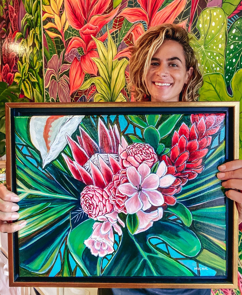 Pink Flowers of Hawaii - Original Painting SOLD - MICHAL ART STUDIO HAWAII -