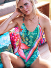 Hawaii Resort Wear - Crossed Back One Piece Swimsuit - Hawaiian Flowers - MICHAL ART STUDIO HAWAII - bikini