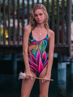 NEW - Crossed Back One Piece Swimsuit - Hanalei Morning Print