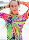 Surfers RASH GUARD - Hawaii Sun Shirt - Open Heart Flowers Print - MICHAL ART STUDIO HAWAII - bikini