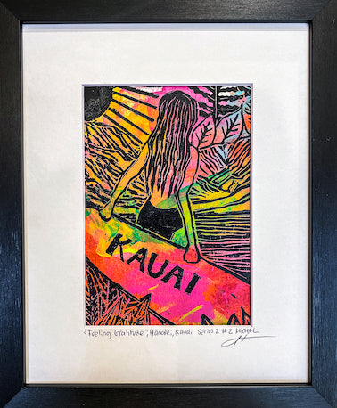 "Feeling Gratitude" Series 2 #2 - Original Hawaii Lino Cut - MICHAL ART STUDIO HAWAII -