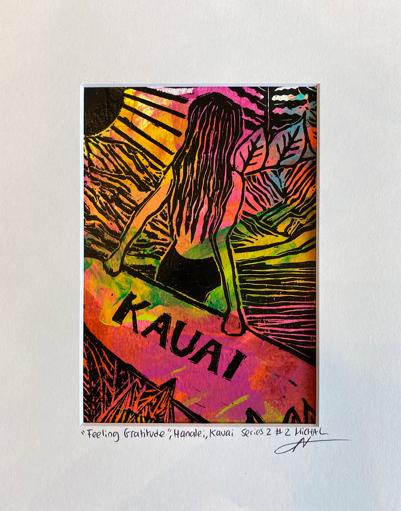 "Feeling Gratitude" Series 2 #2 - Original Hawaii Lino Cut - MICHAL ART STUDIO HAWAII -