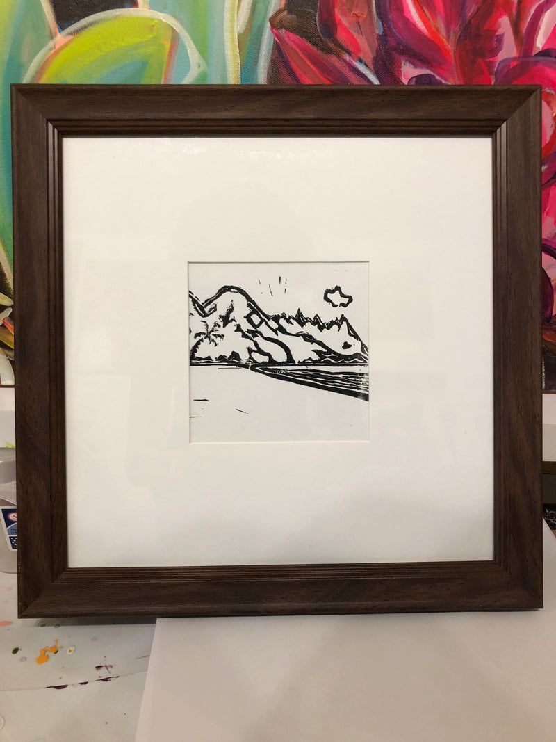 Tunnels Beach - Lino Cut - MICHAL ART STUDIO HAWAII - originals