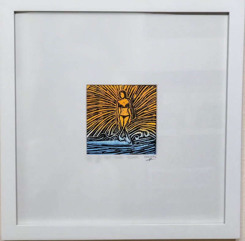 Surf in the light - Lino Cut - SOLD OUT - MICHAL ART STUDIO HAWAII - originals