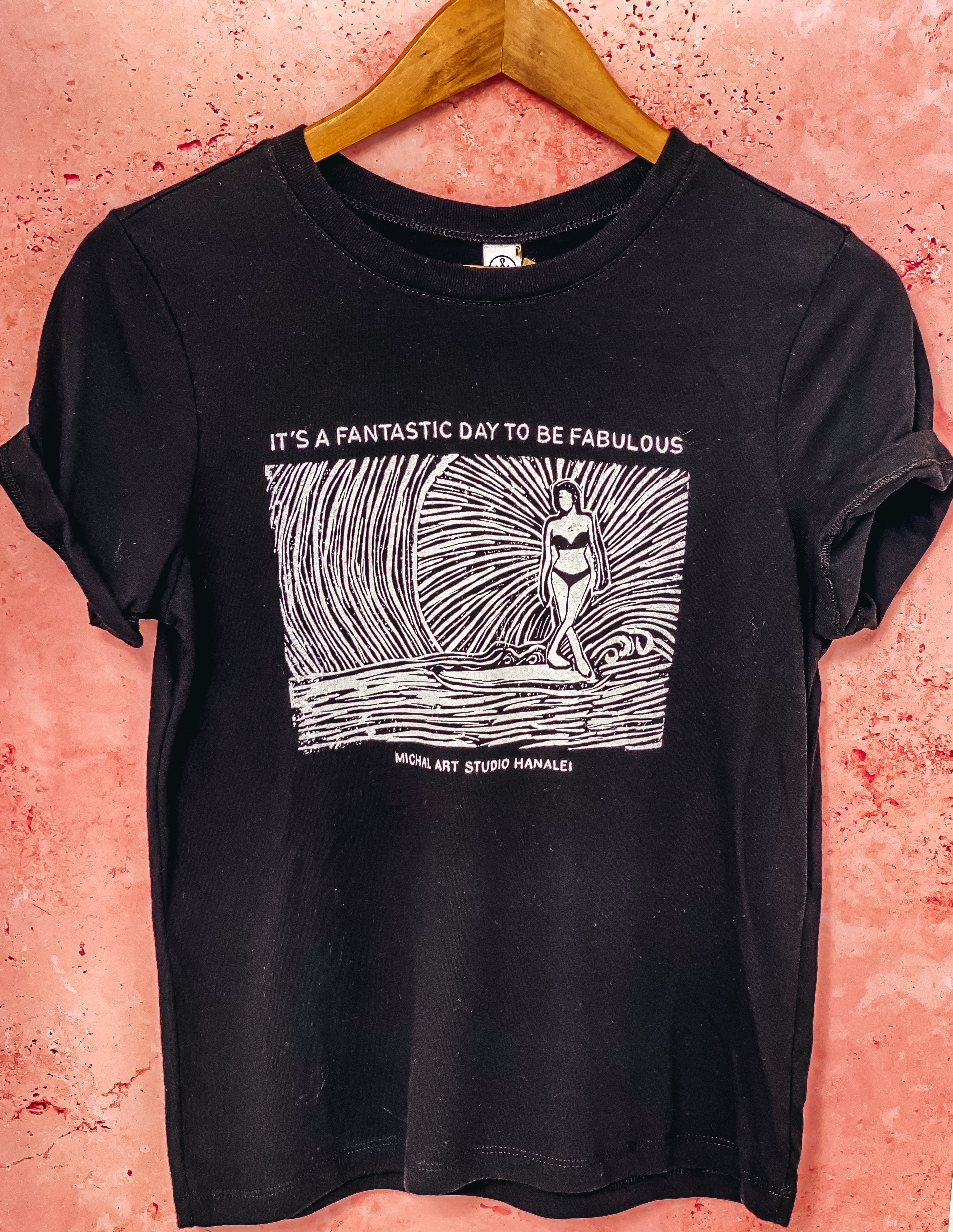 Surf In The Light Black T-shirt - MICHAL ART STUDIO HAWAII -
