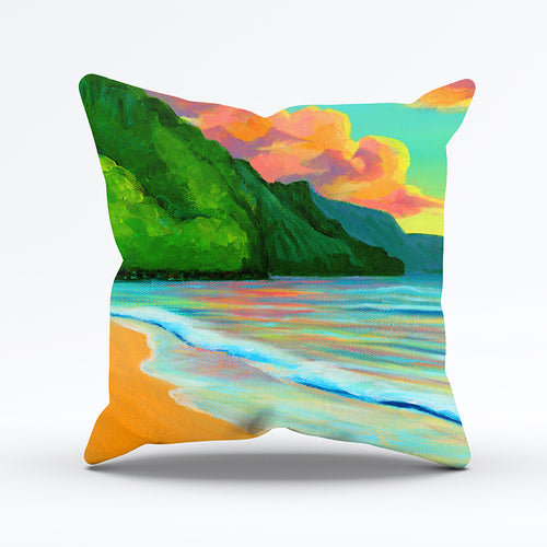 Ke'e sunset Pillow cover 20"x20" - MICHAL ART STUDIO HAWAII - pillow