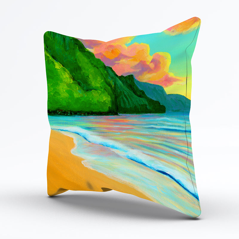 Ke'e sunset Pillow cover 20"x20" - MICHAL ART STUDIO HAWAII - pillow