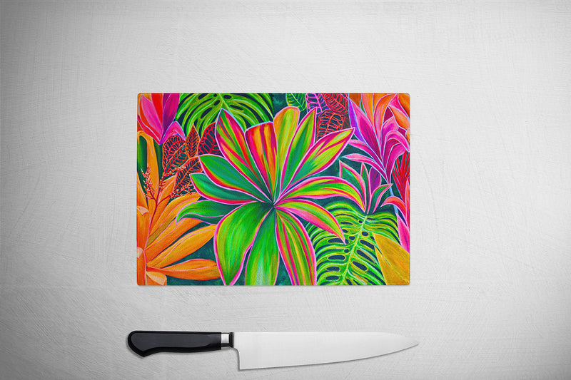 Open Heart - Tempered Glass Cutting and Serving Boards - Tropical Flowers - MICHAL ART STUDIO HAWAII - Cutting Board