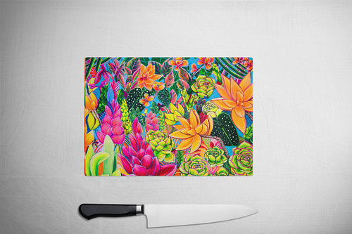 Radiant - Tempered Glas Cutting and Serving Boards - Hawaiian Flowers - MICHAL ART STUDIO HAWAII - Cutting Board
