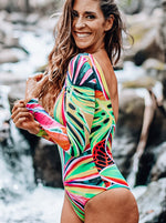 Hawaiian One Piece Swimsuit - Open Heart Flowers - Full Body - MICHAL ART STUDIO HAWAII - bikini