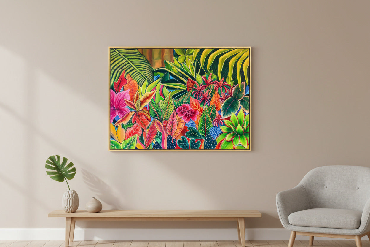 " Dreamy Jungle " -The Newest Original Hawaiian Tropical Floral Painting - MICHAL ART STUDIO HAWAII - originals