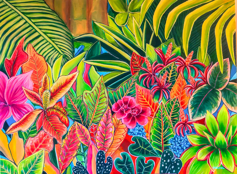 " Dreamy Jungle " -The Newest Original Hawaiian Tropical Floral Painting - MICHAL ART STUDIO HAWAII - originals