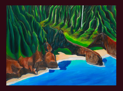 Na Pali coast, Kalalau valley - acrylic on wood - MICHAL ART STUDIO HAWAII - landscape