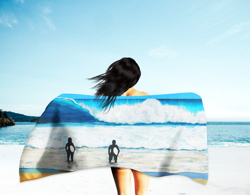 The Surfer Towel - Pipeline Surfers - Microfiber Towel - MICHAL ART STUDIO HAWAII - towels