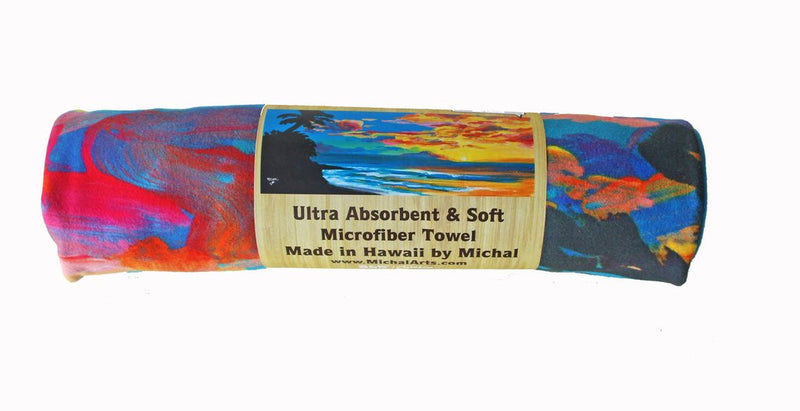 Hawaiian Landscape - Tropical Sunset in Hawaii - Microfiber Towel - MICHAL ART STUDIO HAWAII - towels